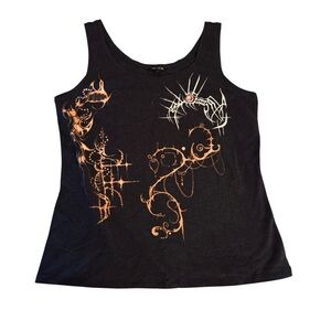 Black Abstract Hand Painted Art Tank Top L